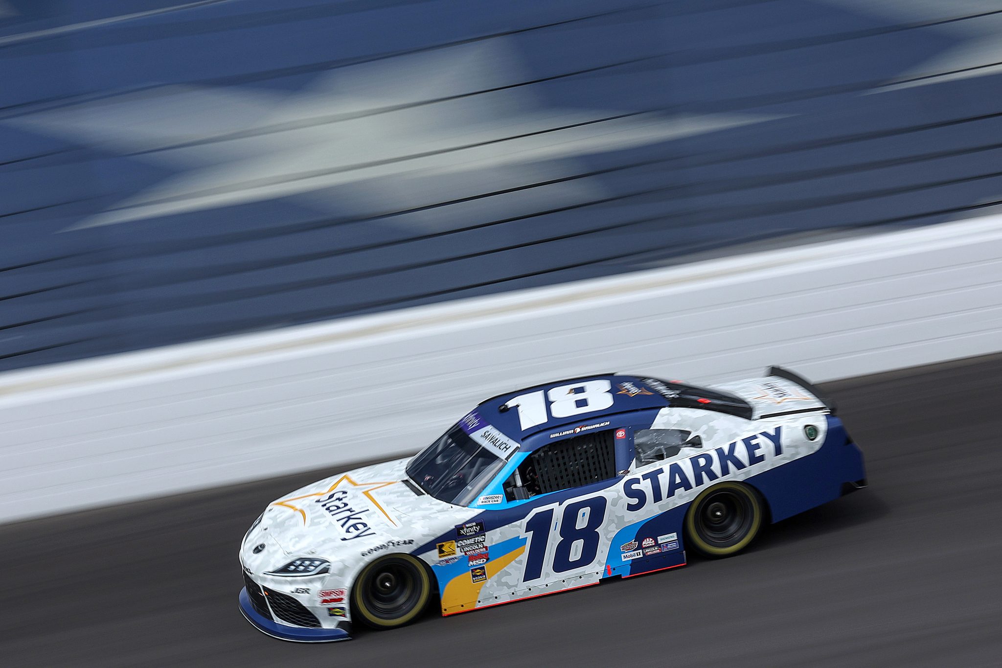 INDIANAPOLIS, INDIANA - JULY 25: William Sawalich, driver of the #18 Starkey Toyota, drives during practice for the NASCAR Xfinity Series Pennzoil 250 at Indianapolis Motor Speedway on July 25, 2025 in Indianapolis, Indiana. (Photo by James Gilbert/Getty Images) | Getty Images
