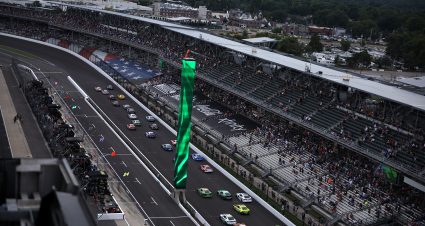 INDIANAPOLIS, INDIANA - JULY 27: A general view of racing during the NASCAR Cup Series Brickyard 400 Presented by PPG at Indianapolis Motor Speedway on July 27, 2025 in Indianapolis, Indiana. (Photo by James Gilbert/Getty Images) | Getty Images