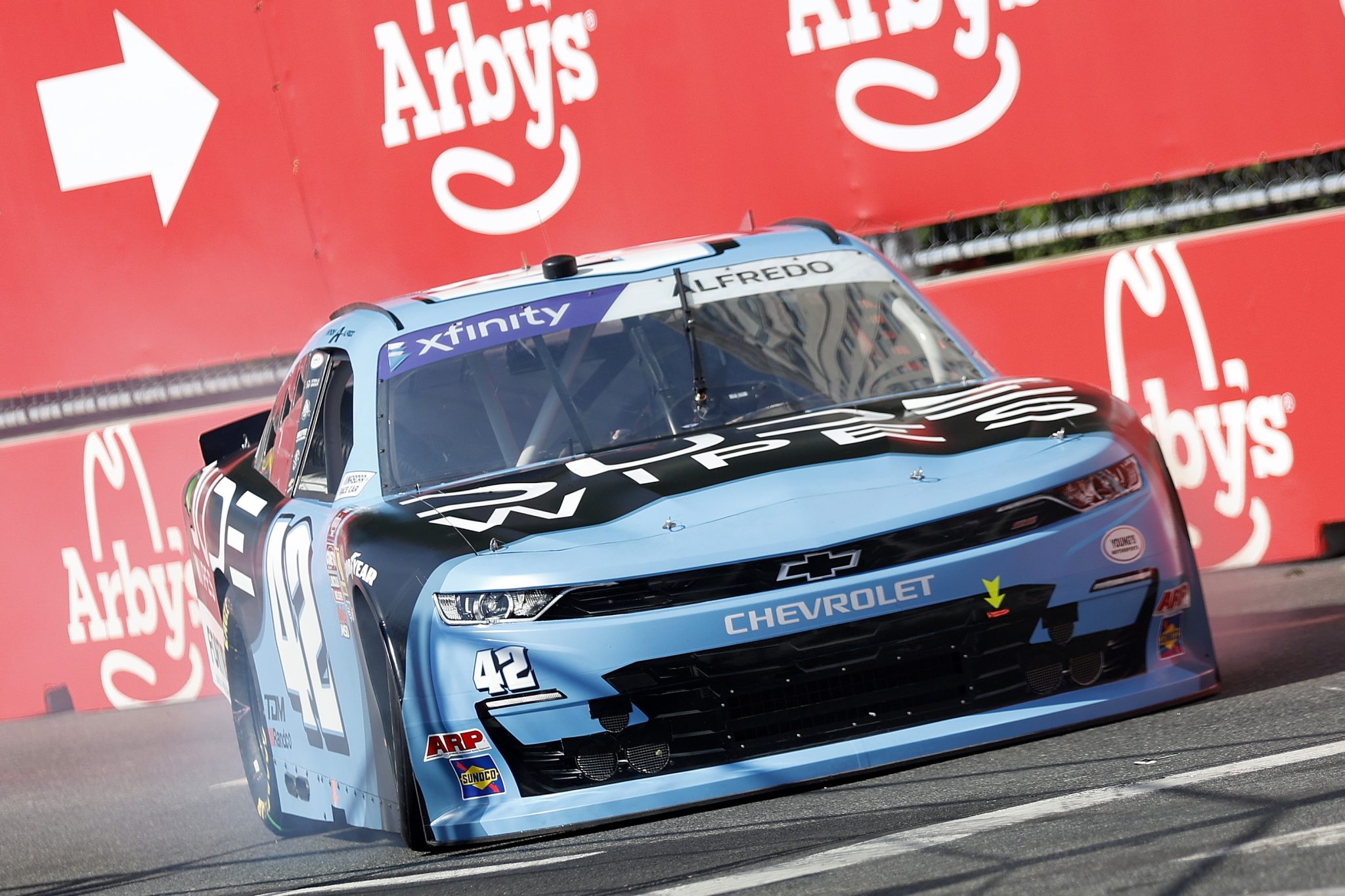 CHICAGO, ILLINOIS - JULY 05: Anthony Alfredo, driver of the #42 Dude Wipes Chevrolet, drives during practice for the NASCAR Xfinity Series The Loop 110 at Chicago Street Course on July 05, 2025 in Chicago, Illinois. (Photo by Logan Riely/Getty Images) | Getty Images