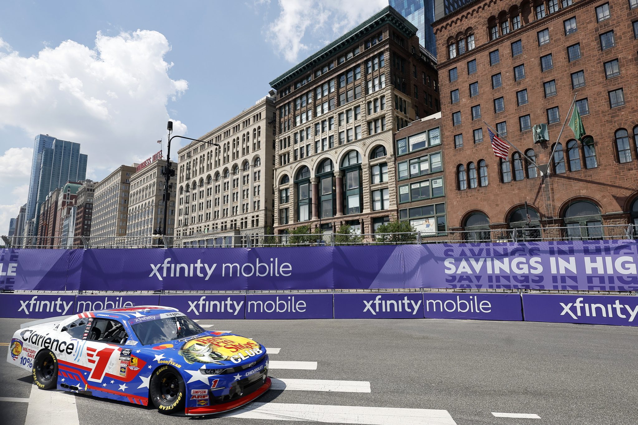 CHICAGO, ILLINOIS - JULY 05: Carson Kvapil, driver of the #1 Bass Pro Shops/Clarience Tech Chevrolet, drives during qualifying for the NASCAR Xfinity Series The Loop 110 at Chicago Street Course on July 05, 2025 in Chicago, Illinois. (Photo by Logan Riely/Getty Images) | Getty Images