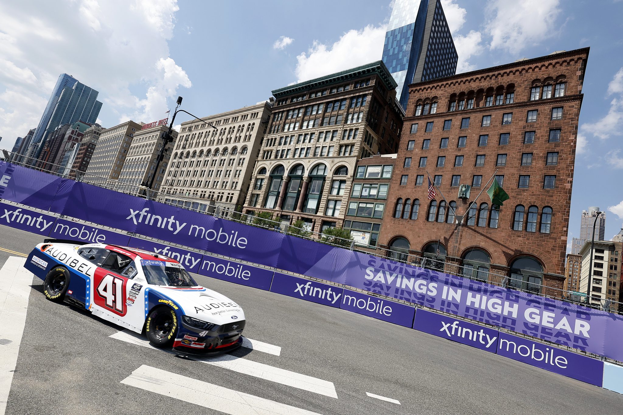 CHICAGO, ILLINOIS - JULY 05: Sam Mayer, driver of the #41 Audibel Ford, drives during qualifying for the NASCAR Xfinity Series The Loop 110 at Chicago Street Course on July 05, 2025 in Chicago, Illinois. (Photo by Logan Riely/Getty Images) | Getty Images