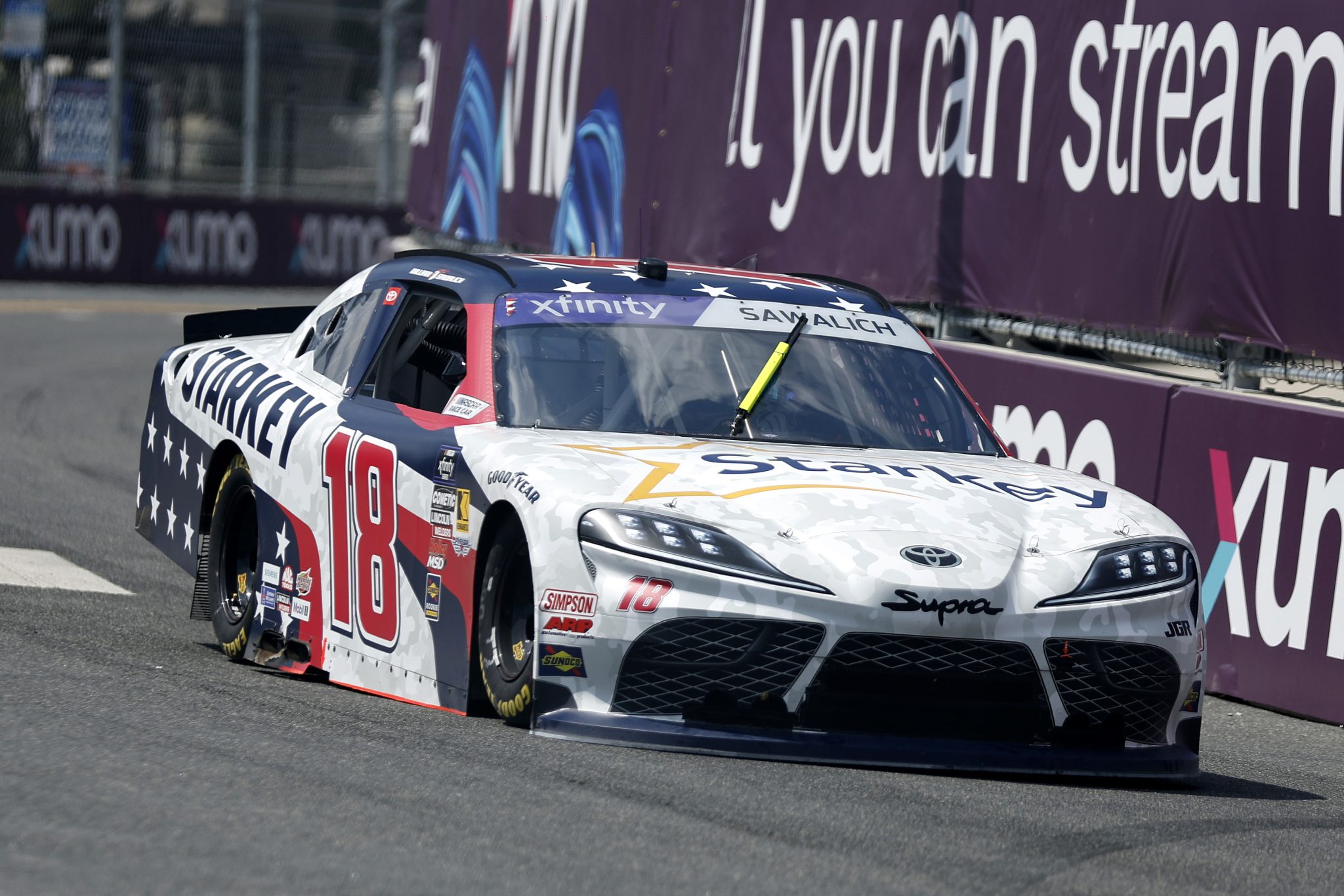CHICAGO, ILLINOIS - JULY 05: William Sawalich, driver of the #18 Starkey Toyota, drives during qualifying for the NASCAR Xfinity Series The Loop 110 at Chicago Street Course on July 05, 2025 in Chicago, Illinois. (Photo by Logan Riely/Getty Images) | Getty Images