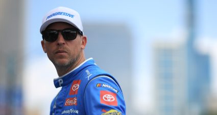 CHICAGO, ILLINOIS - JULY 05: Denny Hamlin, driver of the #11 Progressive Toyota, looks on during practice for the NASCAR Cup Series Grant Park 165 at Chicago Street Course on July 05, 2025 in Chicago, Illinois. (Photo by Chris Graythen/Getty Images) | Getty Images