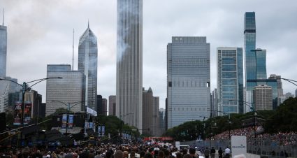 CHICAGO, ILLINOIS - JULY 06: A general view of the grid during the national anthem prior to the NASCAR Cup Series Grant Park 165 at Chicago Street Course on July 06, 2025 in Chicago, Illinois. (Photo by Chris Graythen/Getty Images) | Getty Images