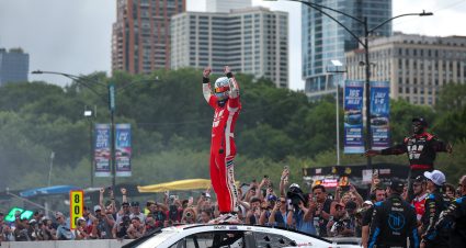 CHICAGO, ILLINOIS - JULY 06: Shane Van Gisbergen, driver of the #88 WeatherTech Chevrolet, and crew celebrate after winning the NASCAR Cup Series Grant Park 165 at Chicago Street Course on July 06, 2025 in Chicago, Illinois. (Photo by James Gilbert/Getty Images) | Getty Images