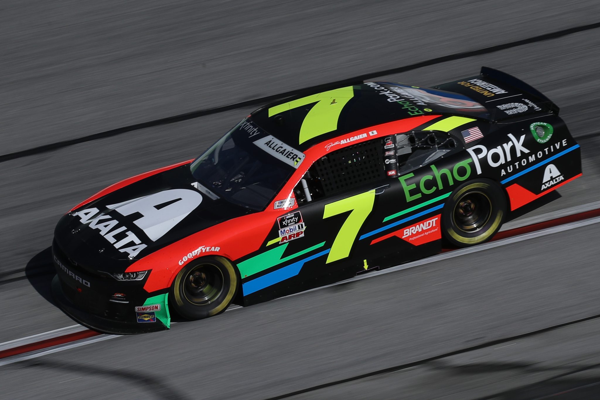 HAMPTON, GEORGIA - MARCH 20: Justin Allgaier, driver of the #7 Axalta/EchoPark Automotive Chevrolet, drives during the NASCAR Xfinity Series EchoPark 250 at Atlanta Motor Speedway on March 20, 2021 in Hampton, Georgia. (Photo by Sean Gardner/Getty Images) | Getty Images