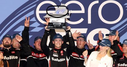 RICHMOND, VIRGINIA - AUGUST 15: Corey Heim, driver of the #11 Safelite Toyota, celebrates in victory lane after winning the NASCAR Craftsman Truck Series eero 250 at Richmond Raceway on August 15, 2025 in Richmond, Virginia. (Photo by Samuel Corum/Getty Images) | Getty Images