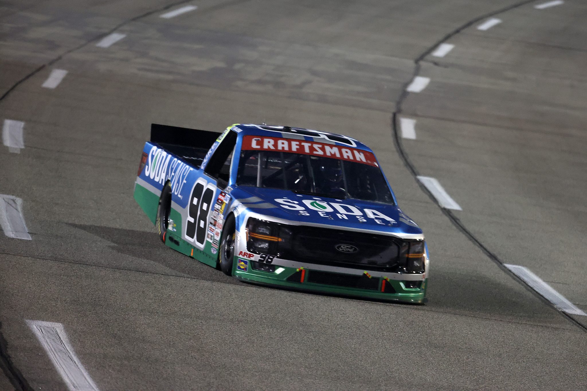 RICHMOND, VIRGINIA - AUGUST 15: Ty Majeski, driver of the #98 Soda Sense/Curb Records Ford, drives during the NASCAR Craftsman Truck Series eero 250 at Richmond Raceway on August 15, 2025 in Richmond, Virginia. (Photo by Chris Graythen/Getty Images) | Getty Images