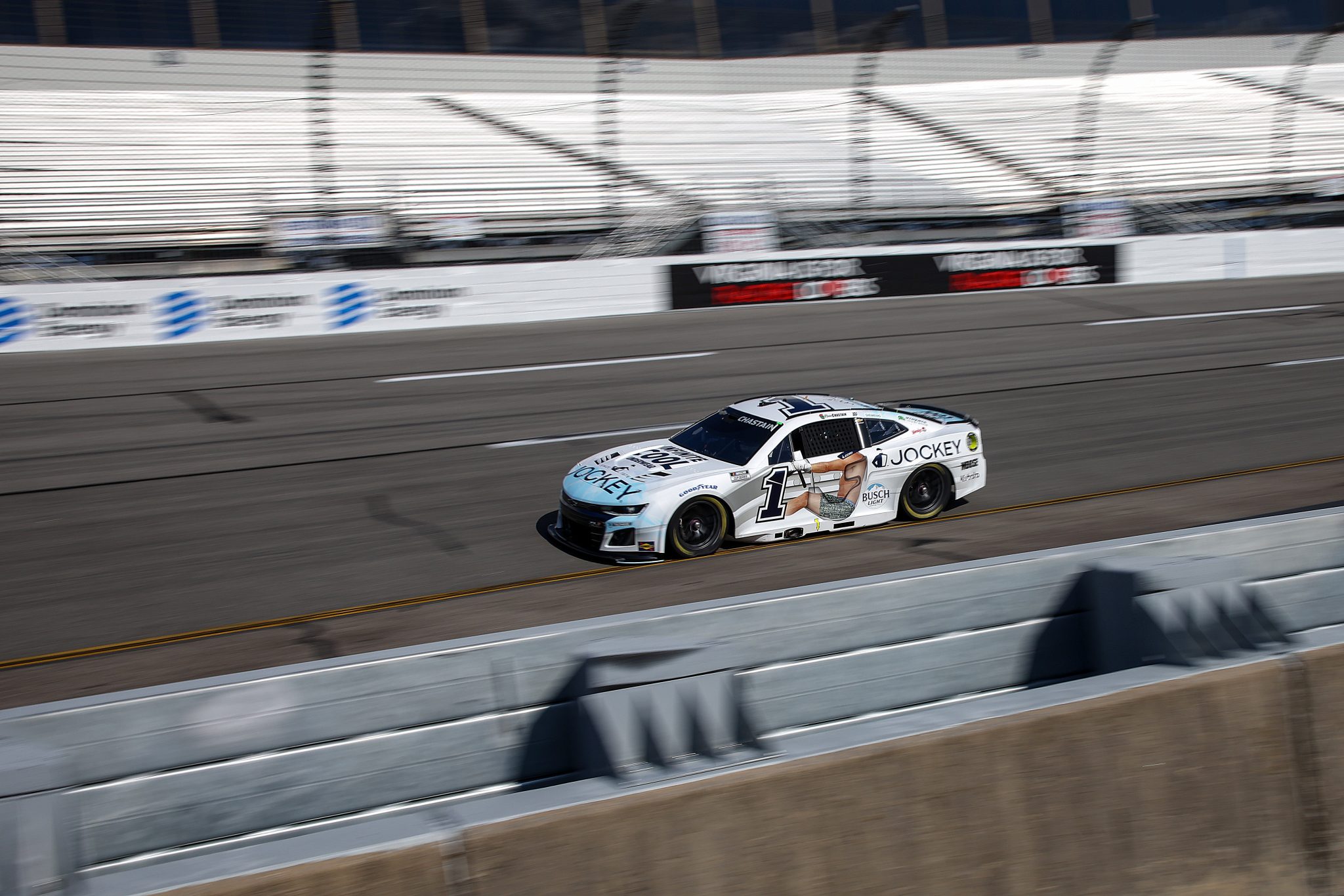 RICHMOND, VIRGINIA - AUGUST 15: Ross Chastain, driver of the #1 Jockey Infinite Cool Underwear Chevrolet, drives during practice for the NASCAR Cup Series Cook Out 400 - Practice at Richmond Raceway on August 15, 2025 in Richmond, Virginia. (Photo by Samuel Corum/Getty Images) | Getty Images