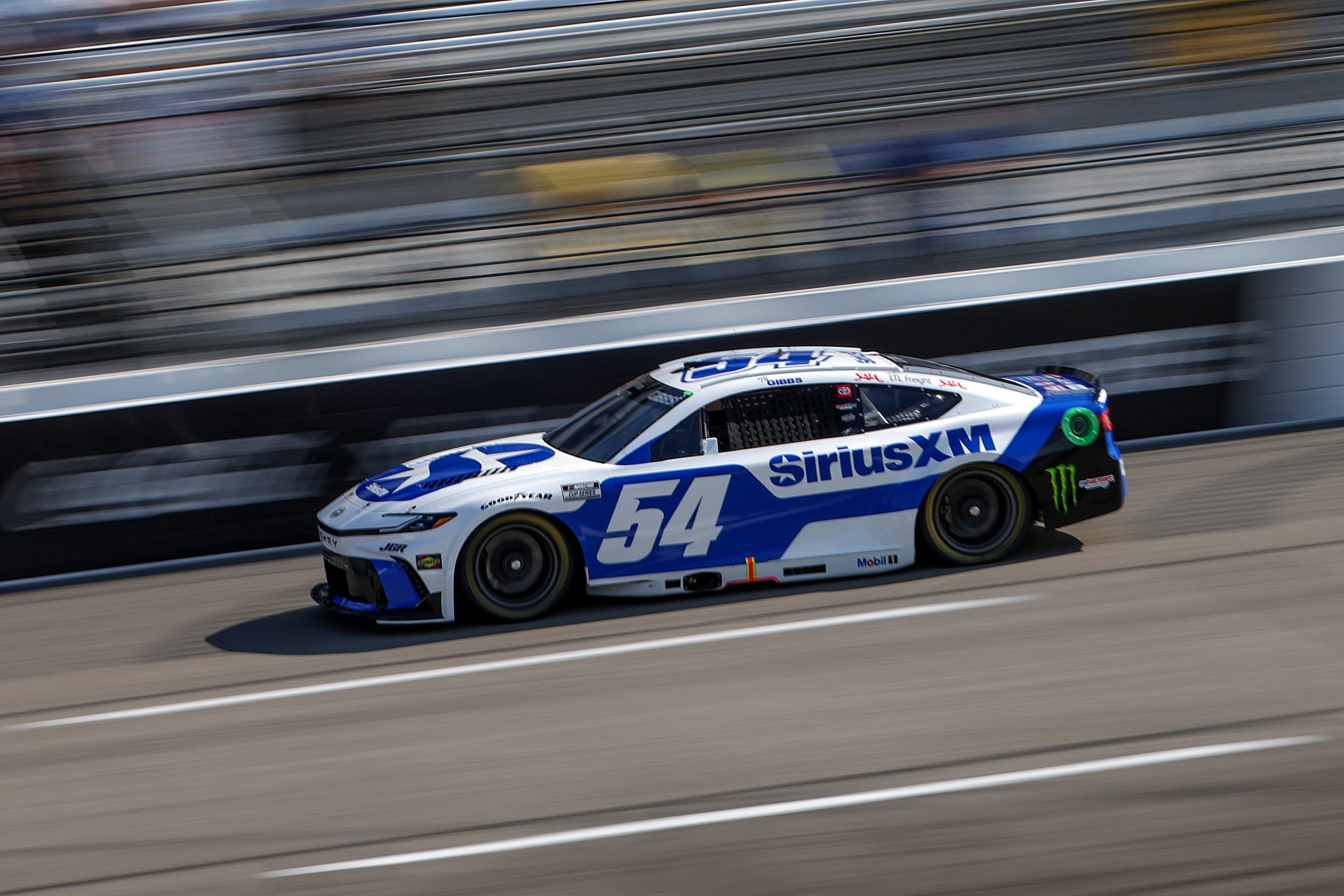 RICHMOND, VIRGINIA - AUGUST 15: Ty Gibbs, driver of the #54 SiriusXM Toyota, drives during practice for the NASCAR Cup Series Cook Out 400 - Practice at Richmond Raceway on August 15, 2025 in Richmond, Virginia. (Photo by Samuel Corum/Getty Images) | Getty Images