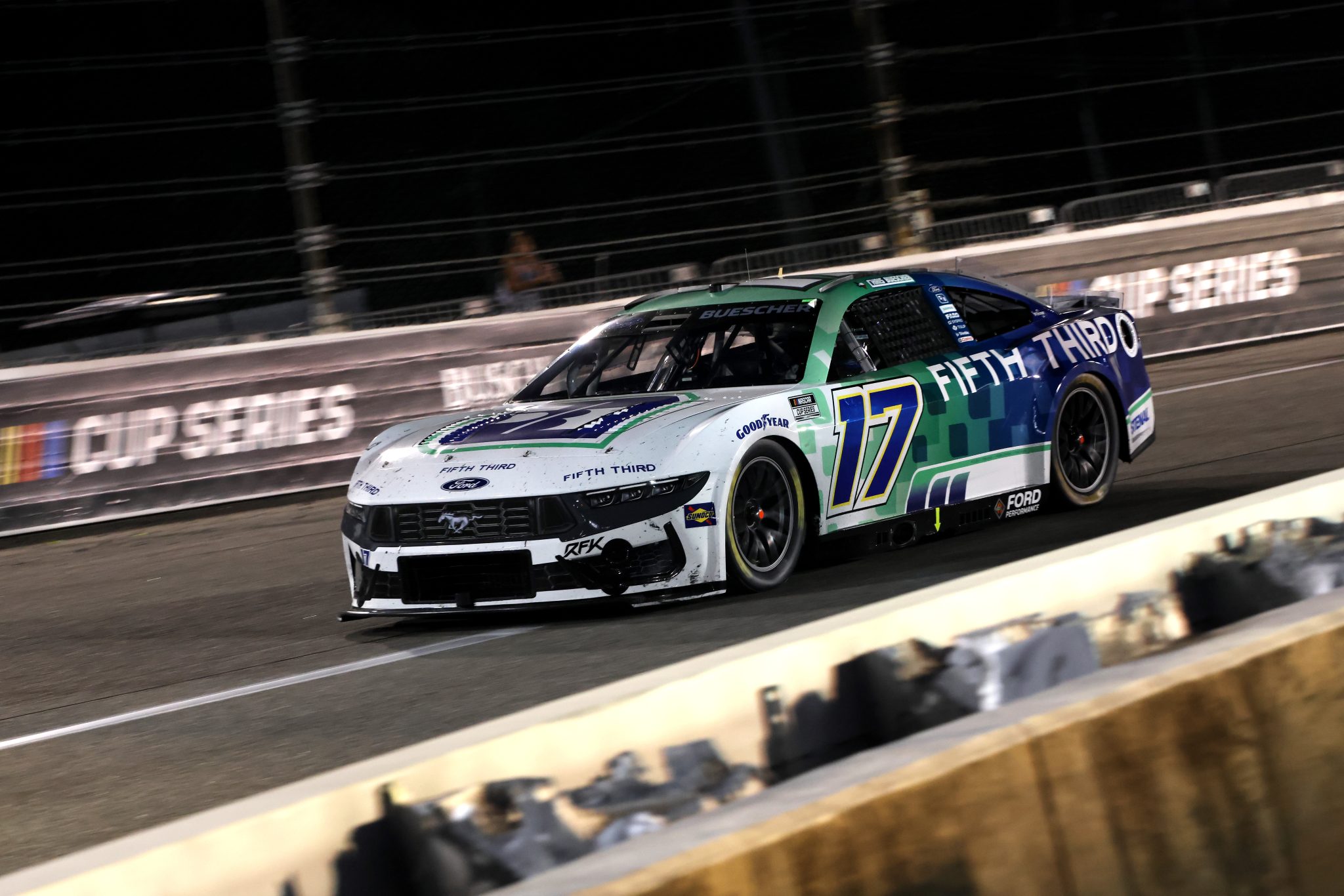 RICHMOND, VIRGINIA - AUGUST 16: Chris Buescher, driver of the #17 Fifth Third Bank Ford, drives during the NASCAR Cup Series Cook Out 400 at Richmond Raceway on August 16, 2025 in Richmond, Virginia. (Photo by Samuel Corum/Getty Images) | Getty Images
