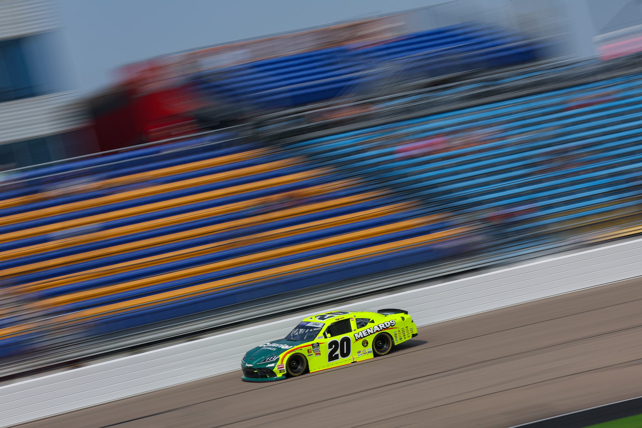 NEWTON, IOWA - AUGUST 02: Brandon Jones, driver of the #20 Menards/Criterion Toyota, drives during practice for the NASCAR Xfinity Series HyVee Perks 250 at Iowa Speedway on August 02, 2025 in Newton, Iowa. (Photo by Meg Oliphant/Getty Images) | Getty Images