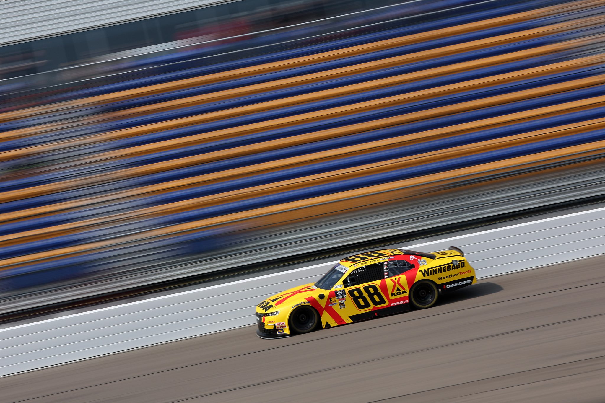 NEWTON, IOWA - AUGUST 02: Connor Zilisch, driver of the #88 KOA Chevrolet, drives during qualifying for the NASCAR Xfinity Series HyVee Perks 250 at Iowa Speedway on August 02, 2025 in Newton, Iowa. (Photo by Meg Oliphant/Getty Images) | Getty Images