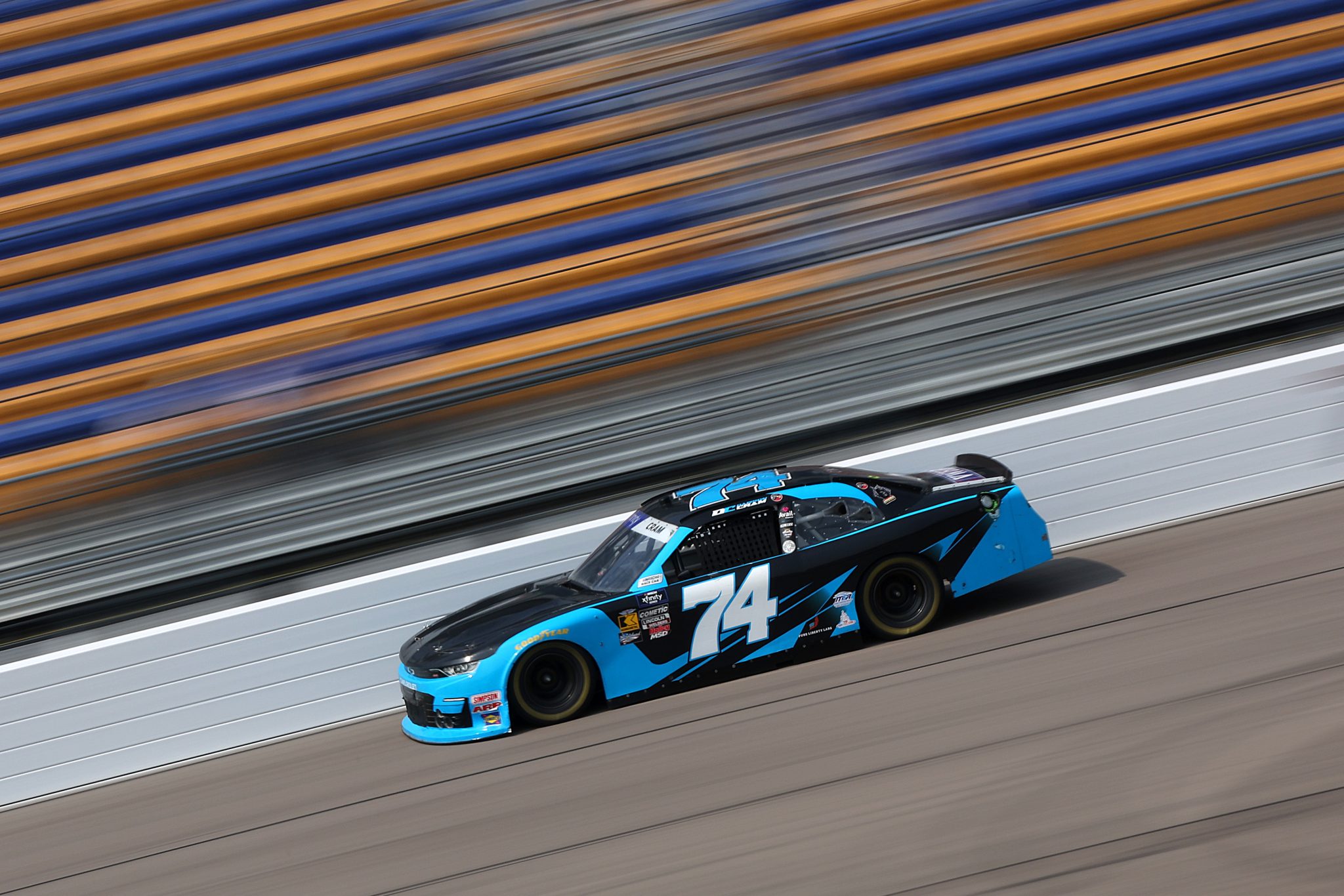 NEWTON, IOWA - AUGUST 02: Dawson Cram, driver of the #74 Mike Harmon Racing Chevrolet, drives during qualifying for the NASCAR Xfinity Series HyVee Perks 250 at Iowa Speedway on August 02, 2025 in Newton, Iowa. (Photo by Meg Oliphant/Getty Images) | Getty Images