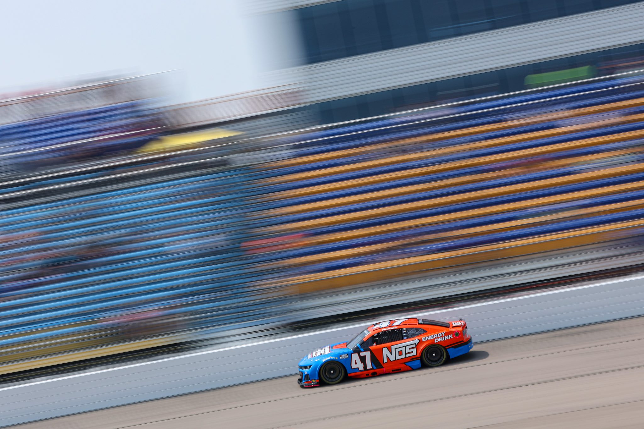 NEWTON, IOWA - AUGUST 02: Ricky Stenhouse Jr., driver of the #47 NOS Energy Chevrolet, drives during practice for the NASCAR Cup Series Iowa Corn 350 Powered by Ethanol at Iowa Speedway on August 02, 2025 in Newton, Iowa. (Photo by Meg Oliphant/Getty Images) | Getty Images