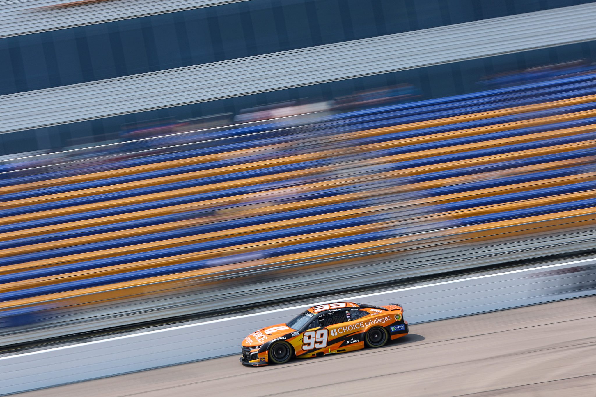 NEWTON, IOWA - AUGUST 02: Daniel Suarez, driver of the #99 Choice Privileges Chevrolet, drives during practice for the NASCAR Cup Series Iowa Corn 350 Powered by Ethanol at Iowa Speedway on August 02, 2025 in Newton, Iowa. (Photo by Meg Oliphant/Getty Images) | Getty Images