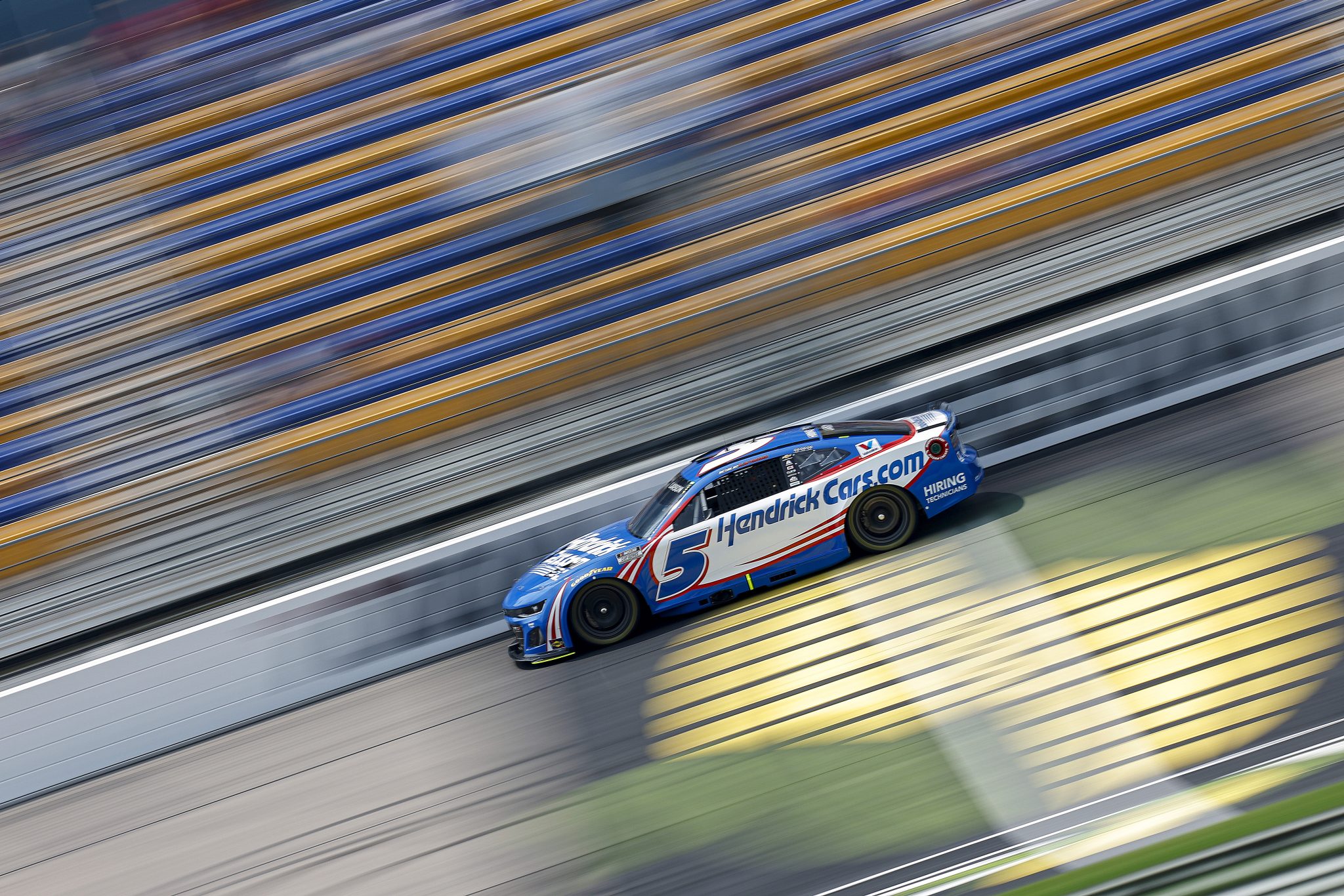 NEWTON, IOWA - AUGUST 02: Kyle Larson, driver of the #5 HendrickCars.com Chevrolet, drives during practice for the NASCAR Cup Series Iowa Corn 350 Powered by Ethanol at Iowa Speedway on August 02, 2025 in Newton, Iowa. (Photo by Sean Gardner/Getty Images) | Getty Images