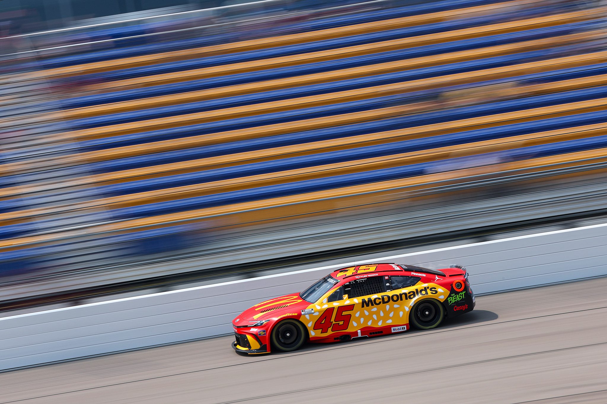 NEWTON, IOWA - AUGUST 02: Tyler Reddick, driver of the #45 McDonald's Toyota, drives during practice for the NASCAR Cup Series Iowa Corn 350 Powered by Ethanol at Iowa Speedway on August 02, 2025 in Newton, Iowa. (Photo by Meg Oliphant/Getty Images) | Getty Images