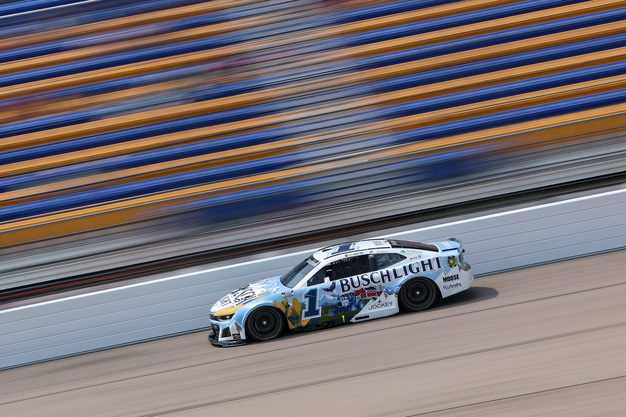NEWTON, IOWA - AUGUST 02: Ross Chastain, driver of the #1 Busch Light Farming Chevrolet, drives during practice for the NASCAR Cup Series Iowa Corn 350 Powered by Ethanol at Iowa Speedway on August 02, 2025 in Newton, Iowa. (Photo by Meg Oliphant/Getty Images) | Getty Images
