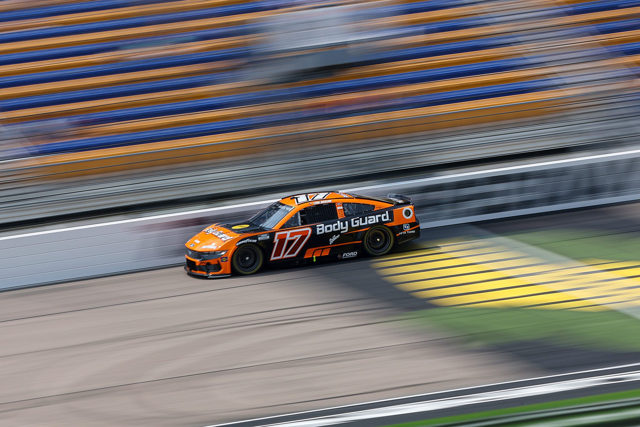 NEWTON, IOWA - AUGUST 02: Chris Buescher, driver of the #17 Body Guard Ford, drives during practice for the NASCAR Cup Series Iowa Corn 350 Powered by Ethanol at Iowa Speedway on August 02, 2025 in Newton, Iowa. (Photo by Meg Oliphant/Getty Images) | Getty Images