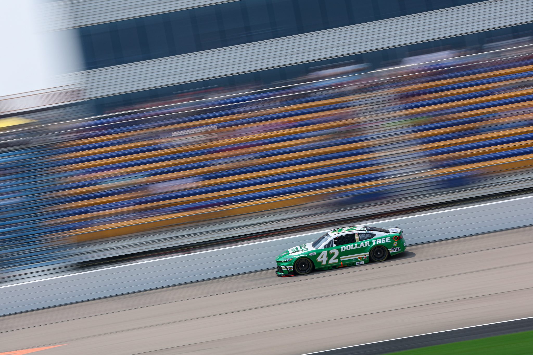 NEWTON, IOWA - AUGUST 02: John H. Nemechek, driver of the #42 Dollar Tree Toyota, drives during practice for the NASCAR Cup Series Iowa Corn 350 Powered by Ethanol at Iowa Speedway on August 02, 2025 in Newton, Iowa. (Photo by Meg Oliphant/Getty Images) | Getty Images