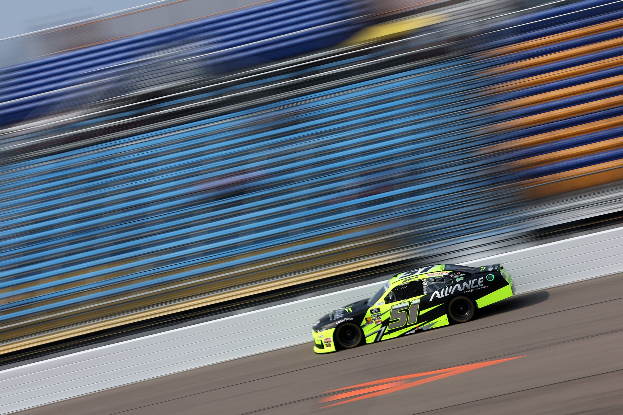 NEWTON, IOWA - AUGUST 02: Jeremy Clements, driver of the #51 Alliance Driveway Solutions Chevrolet, drives during qualifying for the NASCAR Xfinity Series HyVee Perks 250 at Iowa Speedway on August 02, 2025 in Newton, Iowa. (Photo by Meg Oliphant/Getty Images) | Getty Images