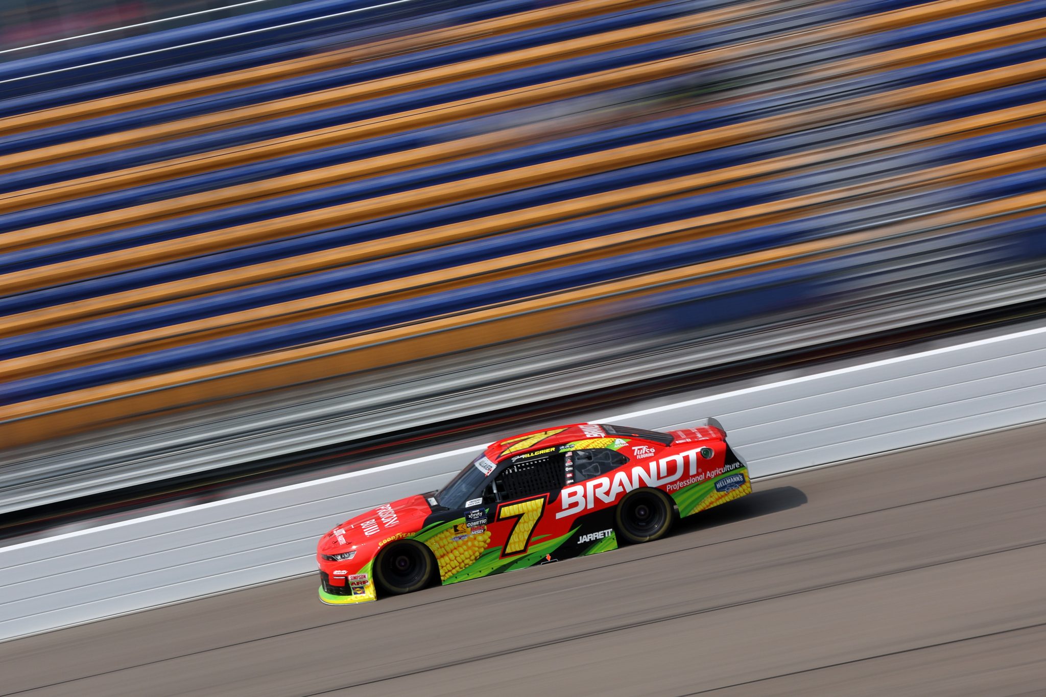NEWTON, IOWA - AUGUST 02: Justin Allgaier, driver of the #7 BRANDT/Precision Build Chevrolet, drives during qualifying for the NASCAR Xfinity Series HyVee Perks 250 at Iowa Speedway on August 02, 2025 in Newton, Iowa. (Photo by Meg Oliphant/Getty Images) | Getty Images