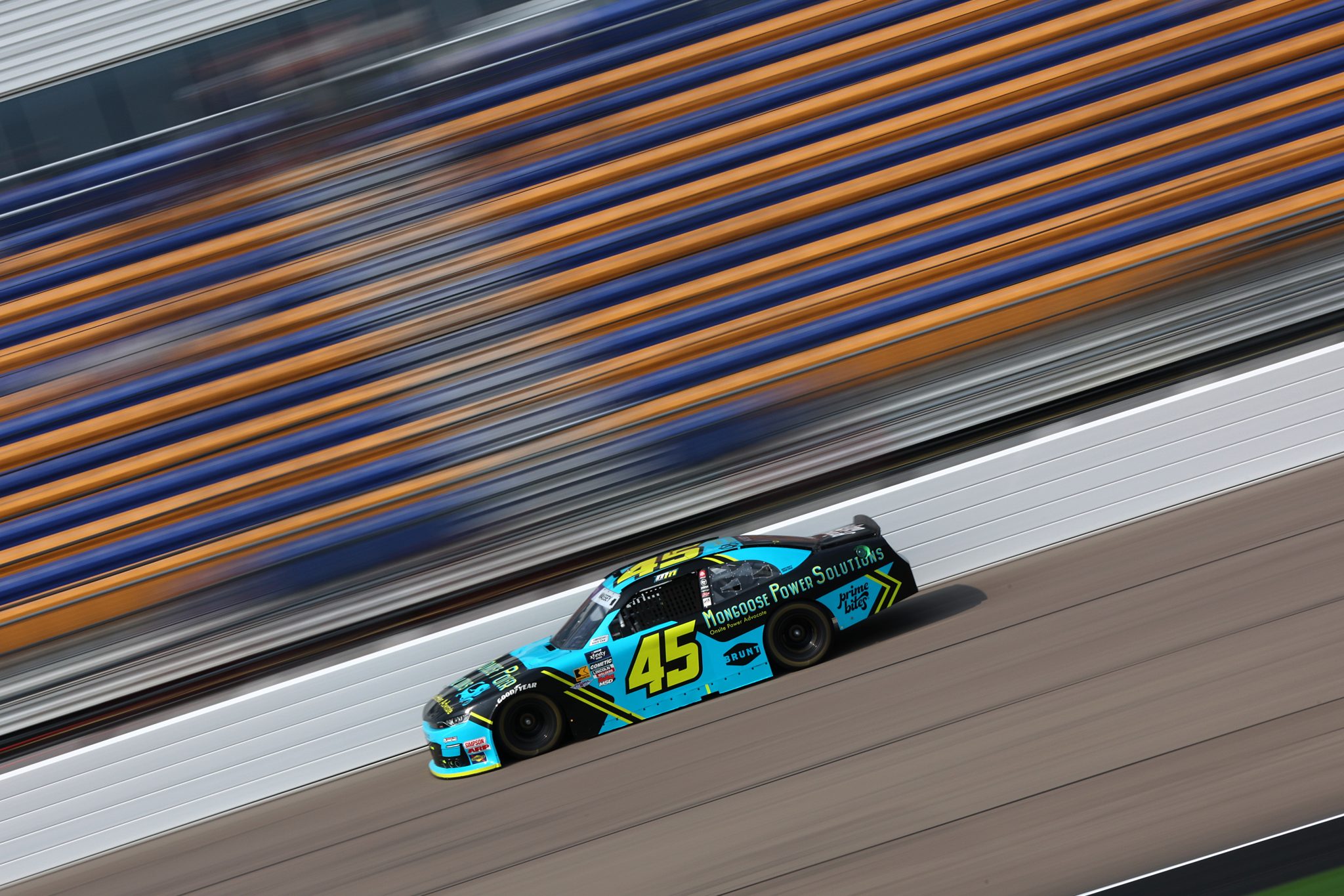 NEWTON, IOWA - AUGUST 02: Mason Massey, driver of the #45 Mongoose Power Solutions Chevrolet, drives during practice for the NASCAR Xfinity Series HyVee Perks 250 at Iowa Speedway on August 02, 2025 in Newton, Iowa. (Photo by Meg Oliphant/Getty Images) | Getty Images