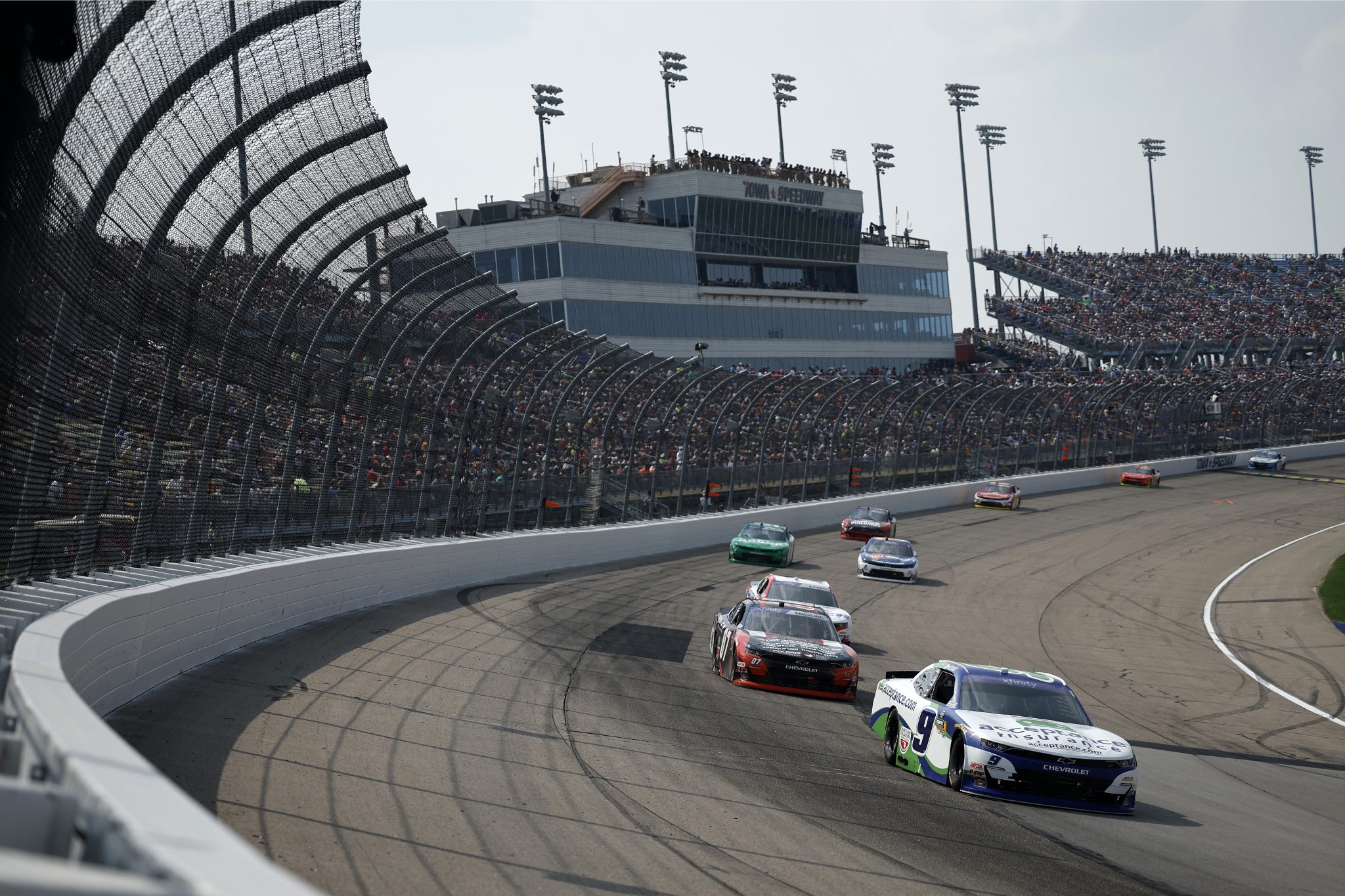 NEWTON, IOWA - AUGUST 02: Ross Chastain, driver of the #9 Acceptance Insurance Chevrolet, drives during the NASCAR Xfinity Series HyVee Perks 250 at Iowa Speedway on August 02, 2025 in Newton, Iowa. (Photo by Sean Gardner/Getty Images) | Getty Images