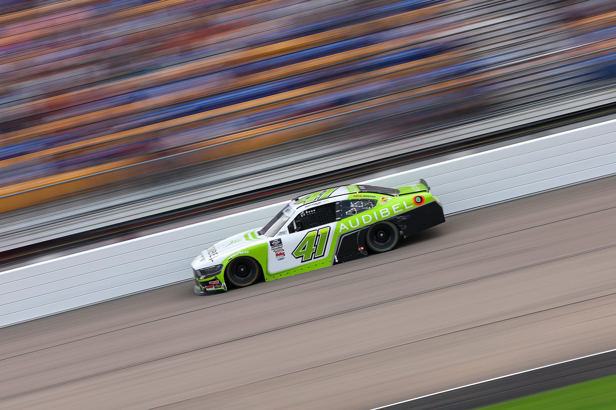 NEWTON, IOWA - AUGUST 02: Sam Mayer, driver of the #41 Audibel Ford, drives during the NASCAR Xfinity Series HyVee Perks 250 at Iowa Speedway on August 02, 2025 in Newton, Iowa. (Photo by Meg Oliphant/Getty Images) | Getty Images