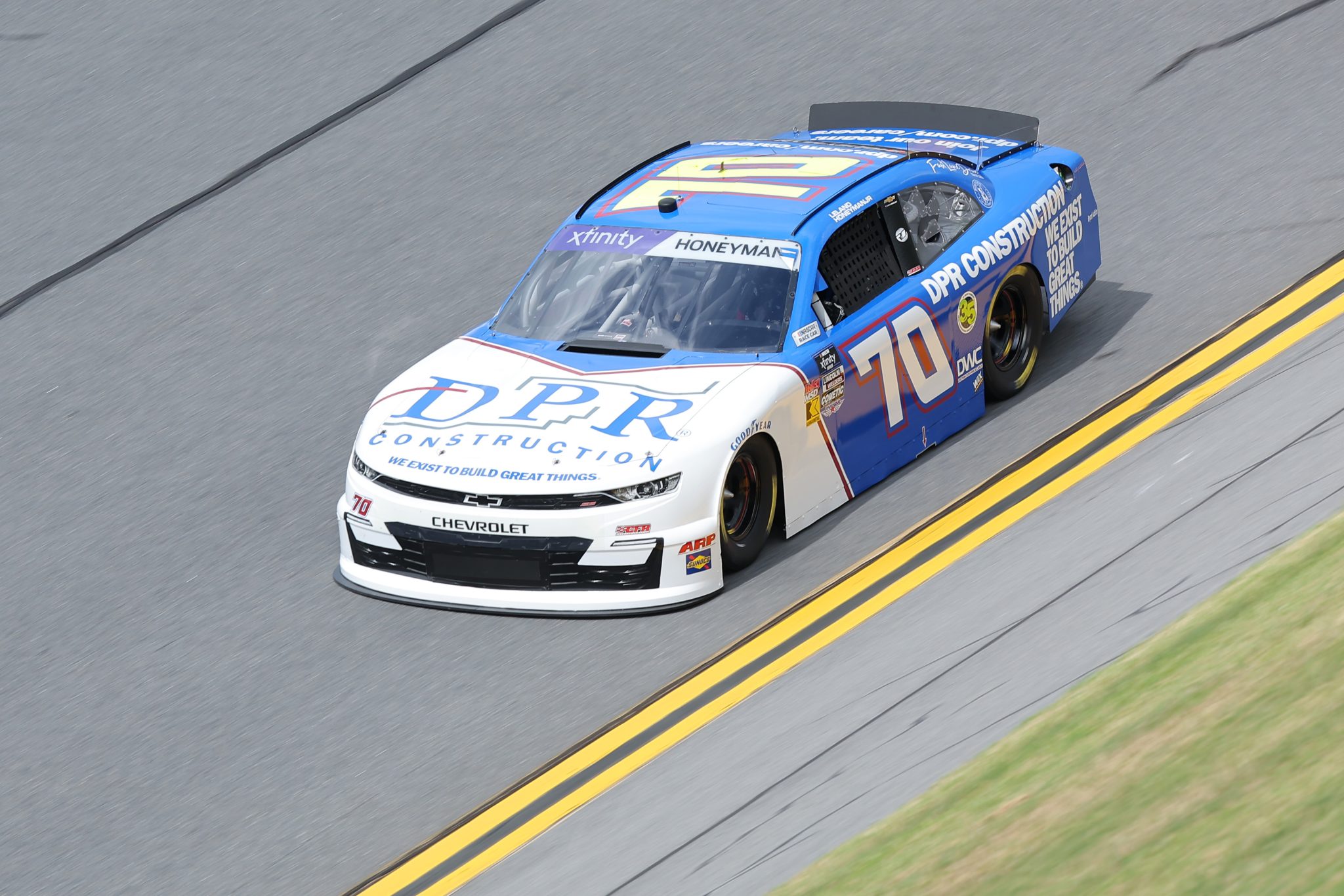DAYTONA BEACH, FLORIDA - AUGUST 22: Leland Honeyman, driver of the #70 DPR Construction Chevrolet, drives during qualifying for the NASCAR Xfinity Series Wawa 250 Powered By Coca-Cola at Daytona International Speedway on August 22, 2025 in Daytona Beach, Florida. (Photo by Jonathan Bachman/Getty Images) | Getty Images