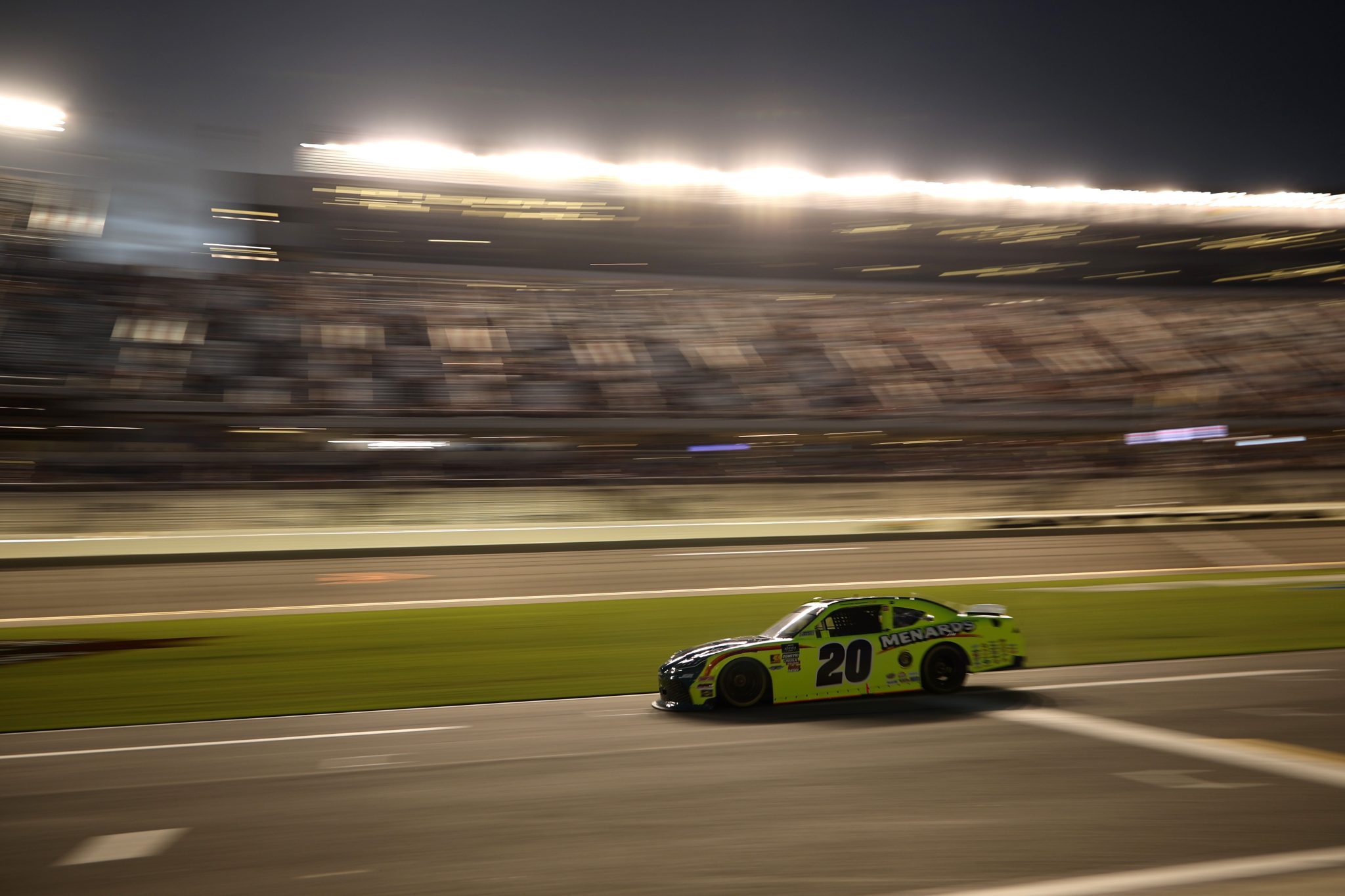 DAYTONA BEACH, FLORIDA - AUGUST 22: Brandon Jones, driver of the #20 Menards/Patriot Lighting Toyota, rolls off pit road prior to the start of the NASCAR Xfinity Series Wawa 250 Powered By Coca-Cola at Daytona International Speedway on August 22, 2025 in Daytona Beach, Florida. (Photo by James Gilbert/Getty Images) | Getty Images