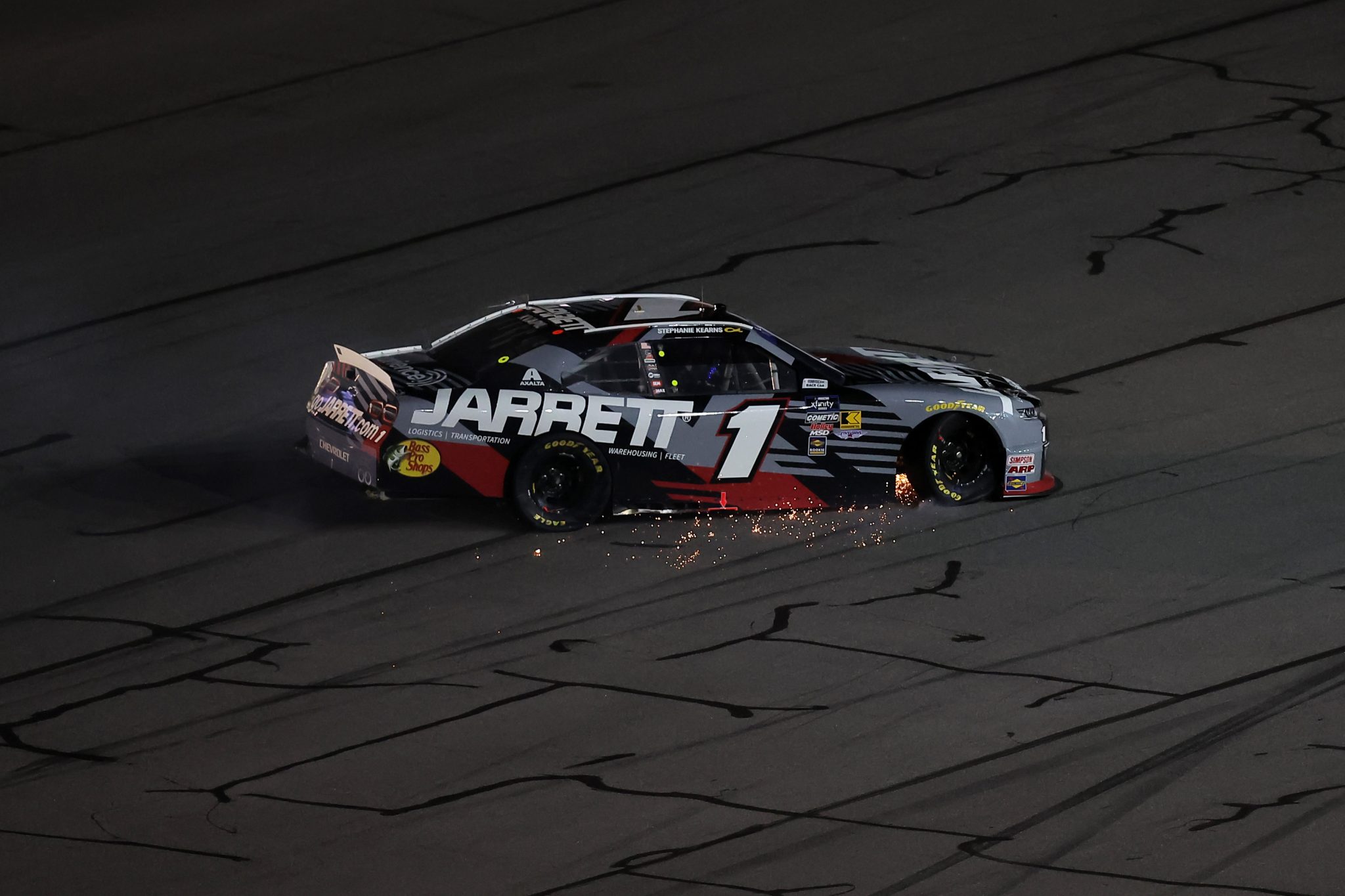 DAYTONA BEACH, FLORIDA - AUGUST 22: Carson Kvapil, driver of the #1 Jarrett Chevrolet, spins during the NASCAR Xfinity Series Wawa 250 Powered By Coca-Cola at Daytona International Speedway on August 22, 2025 in Daytona Beach, Florida. (Photo by Jonathan Bachman/Getty Images) | Getty Images