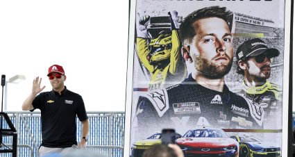 DAYTONA BEACH, FLORIDA - AUGUST 23: William Byron, driver of the #24 Liberty University Chevrolet, is revealed to be the cover athlete for the NASCAR 2025 console game prior to the NASCAR Cup Series Coke Zero Sugar 400 at Daytona International Speedway on August 23, 2025 in Daytona Beach, Florida. (Photo by Sean Gardner/Getty Images) | Getty Images