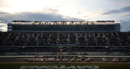 DAYTONA BEACH, FLORIDA - AUGUST 23: Alex Bowman, driver of the #48 Ally Chevrolet, and Ryan Blaney, driver of the #12 Advance Auto Parts Ford, lead the field to start the NASCAR Cup Series Coke Zero Sugar 400 at Daytona International Speedway on August 23, 2025 in Daytona Beach, Florida. (Photo by Chris Graythen/Getty Images) | Getty Images