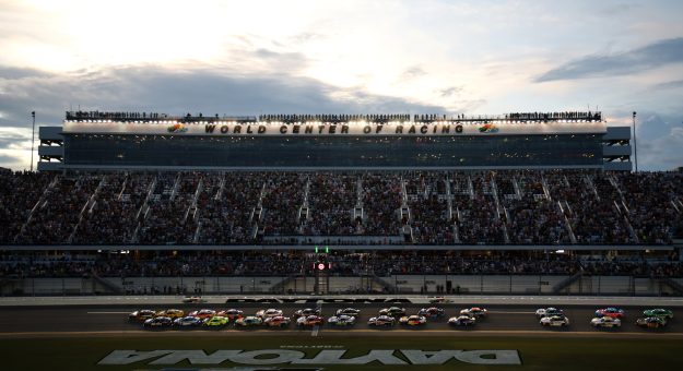DAYTONA BEACH, FLORIDA - AUGUST 23: Alex Bowman, driver of the #48 Ally Chevrolet, and Ryan Blaney, driver of the #12 Advance Auto Parts Ford, lead the field to start the NASCAR Cup Series Coke Zero Sugar 400 at Daytona International Speedway on August 23, 2025 in Daytona Beach, Florida. (Photo by Chris Graythen/Getty Images) | Getty Images