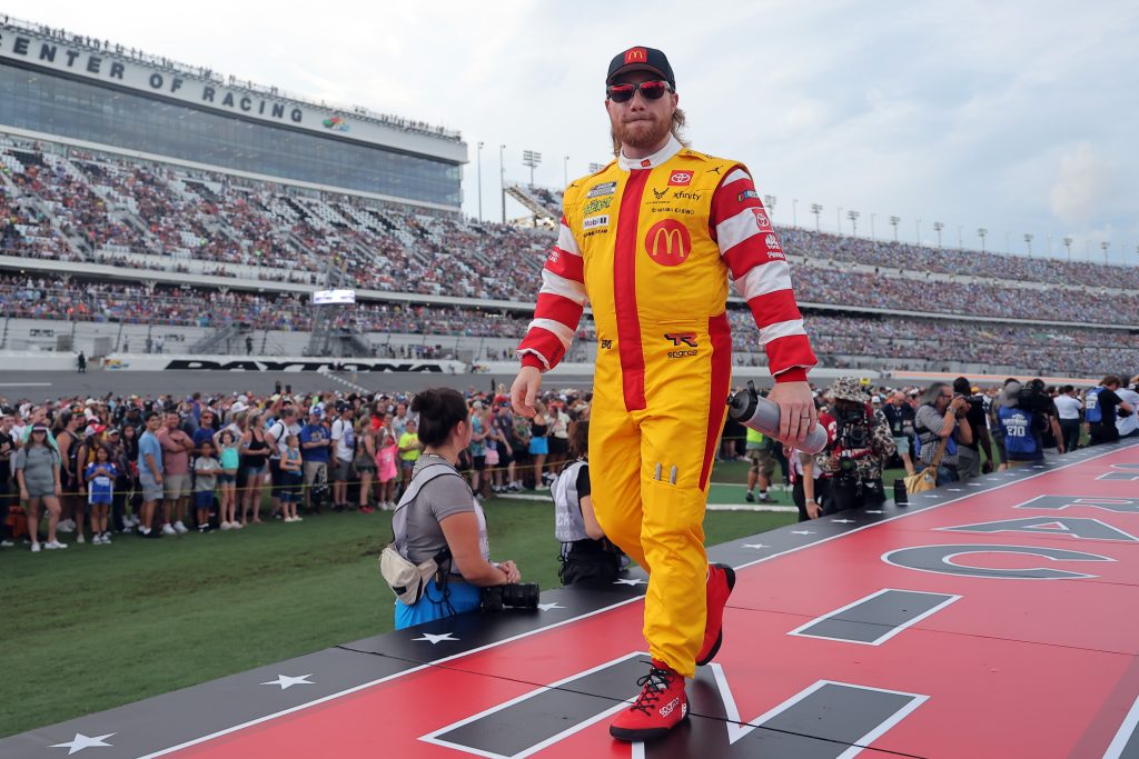 DAYTONA BEACH, FLORIDA - AUGUST 23: Tyler Reddick, driver of the #45 McDonald's Toyota, is introduced prior to the NASCAR Cup Series Coke Zero Sugar 400 at Daytona International Speedway on August 23, 2025 in Daytona Beach, Florida. (Photo by Jonathan Bachman/Getty Images) | Getty Images