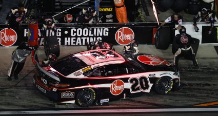 DAYTONA BEACH, FLORIDA - AUGUST 23: Christopher Bell, driver of the #20 Rheem Toyota, pits during the NASCAR Cup Series Coke Zero Sugar 400 at Daytona International Speedway on August 23, 2025 in Daytona Beach, Florida. (Photo by Sean Gardner/Getty Images) | Getty Images