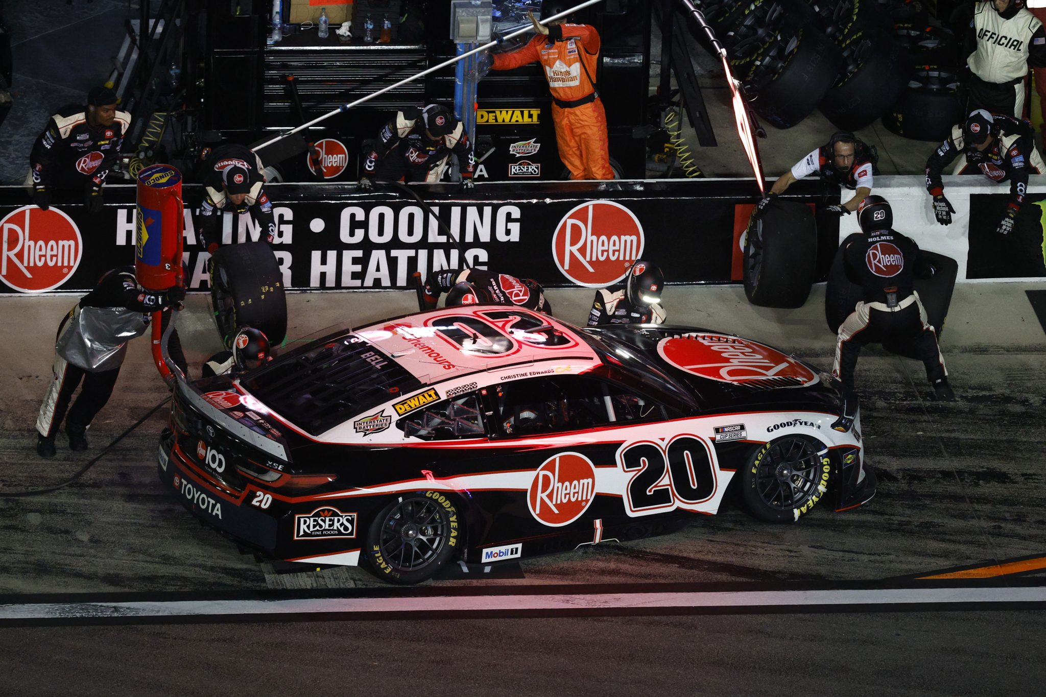 DAYTONA BEACH, FLORIDA - AUGUST 23: Christopher Bell, driver of the #20 Rheem Toyota, pits during the NASCAR Cup Series Coke Zero Sugar 400 at Daytona International Speedway on August 23, 2025 in Daytona Beach, Florida. (Photo by Sean Gardner/Getty Images) | Getty Images
