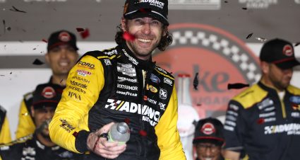 DAYTONA BEACH, FLORIDA - AUGUST 23: Ryan Blaney, driver of the #12 Advance Auto Parts Ford, celebrates in victory lane after winning the NASCAR Cup Series Coke Zero Sugar 400 at Daytona International Speedway on August 23, 2025 in Daytona Beach, Florida. (Photo by James Gilbert/Getty Images) | Getty Images