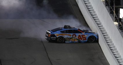 DAYTONA BEACH, FLORIDA - AUGUST 23: Tyler Reddick, driver of the #45 McDonald's Toyota, hits the wall after an incident during the NASCAR Cup Series Coke Zero Sugar 400 at Daytona International Speedway on August 23, 2025 in Daytona Beach, Florida. (Photo by Sean Gardner/Getty Images) | Getty Images