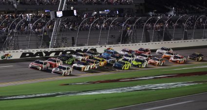 DAYTONA BEACH, FLORIDA - AUGUST 22: Parker Kligerman, driver of the #88 WeatherTech Chevrolet, races Sammy Smith, driver of the #8 Pilot Chevrolet, during the NASCAR Xfinity Series Wawa 250 Powered By Coca-Cola at Daytona International Speedway on August 22, 2025 in Daytona Beach, Florida. (Photo by James Gilbert/Getty Images) | Getty Images