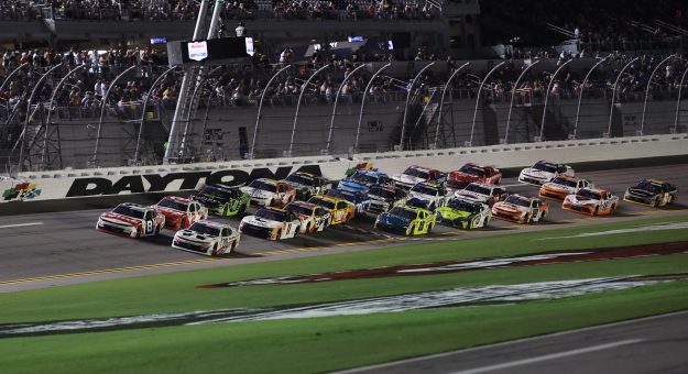 DAYTONA BEACH, FLORIDA - AUGUST 22: Parker Kligerman, driver of the #88 WeatherTech Chevrolet, races Sammy Smith, driver of the #8 Pilot Chevrolet, during the NASCAR Xfinity Series Wawa 250 Powered By Coca-Cola at Daytona International Speedway on August 22, 2025 in Daytona Beach, Florida. (Photo by James Gilbert/Getty Images) | Getty Images