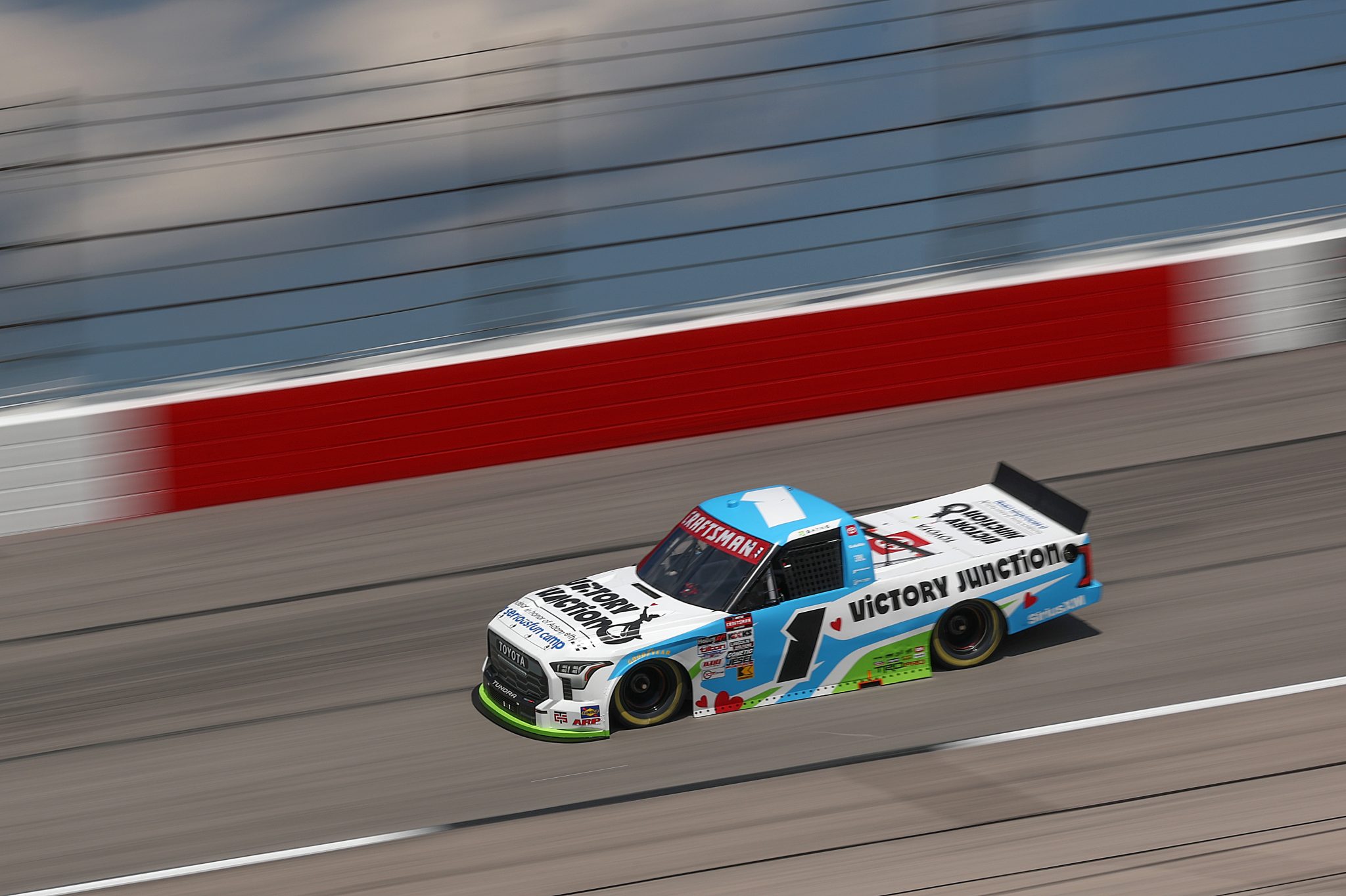 DARLINGTON, SOUTH CAROLINA - AUGUST 29: Trevor Bayne, driver of the #1 Victory Junction Toyota, drives during practice for the NASCAR Craftsman Truck Series Sober or Slammer 200 at Darlington Raceway on August 29, 2025 in Darlington, South Carolina. (Photo by Jared C. Tilton/Getty Images) | Getty Images