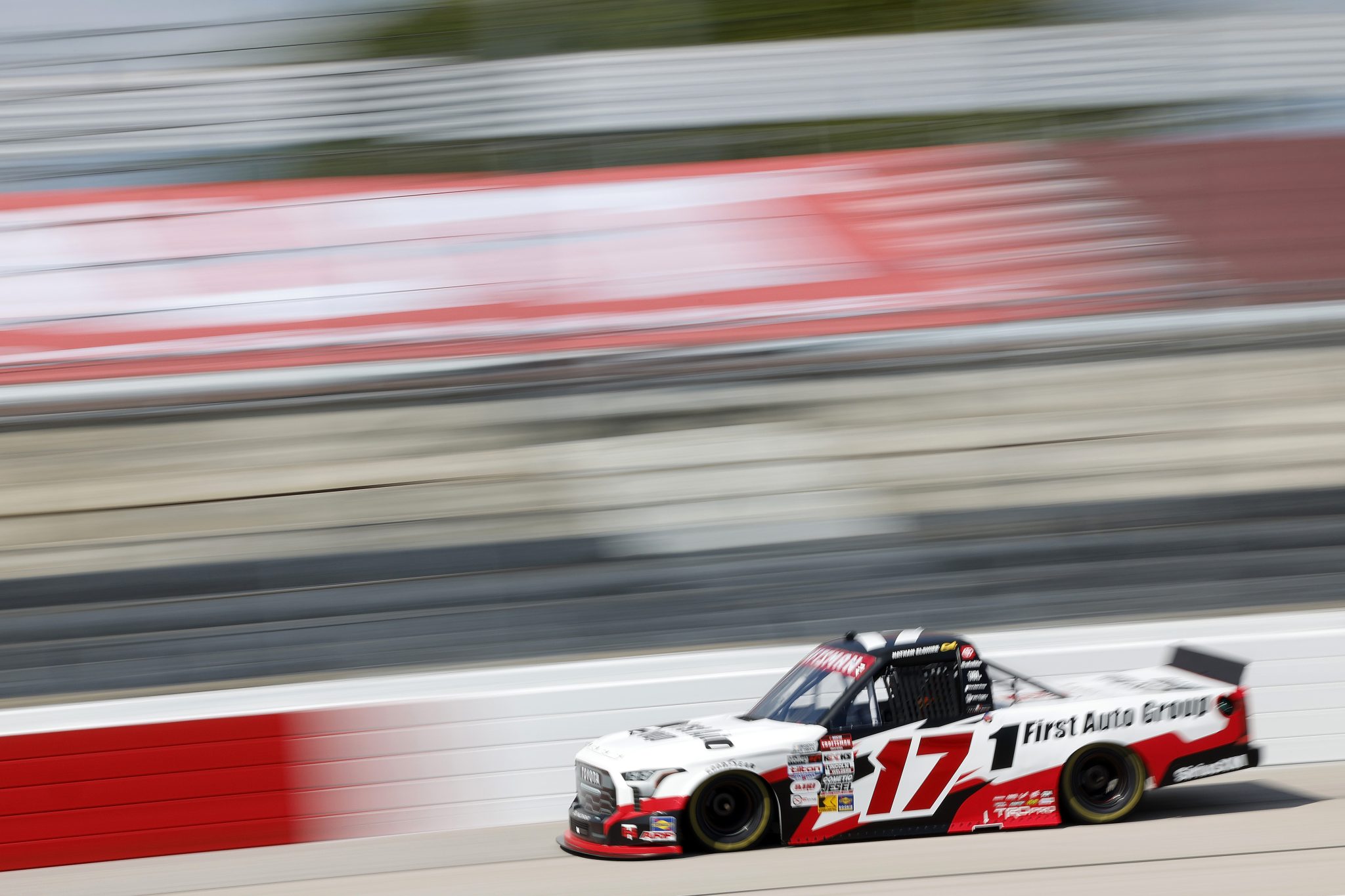 DARLINGTON, SOUTH CAROLINA - AUGUST 29: Giovanni Ruggiero, driver of the #17 First Auto Group Toyota, drives during practice for the NASCAR Craftsman Truck Series Sober or Slammer 200 at Darlington Raceway on August 29, 2025 in Darlington, South Carolina. (Photo by Logan Riely/Getty Images) | Getty Images