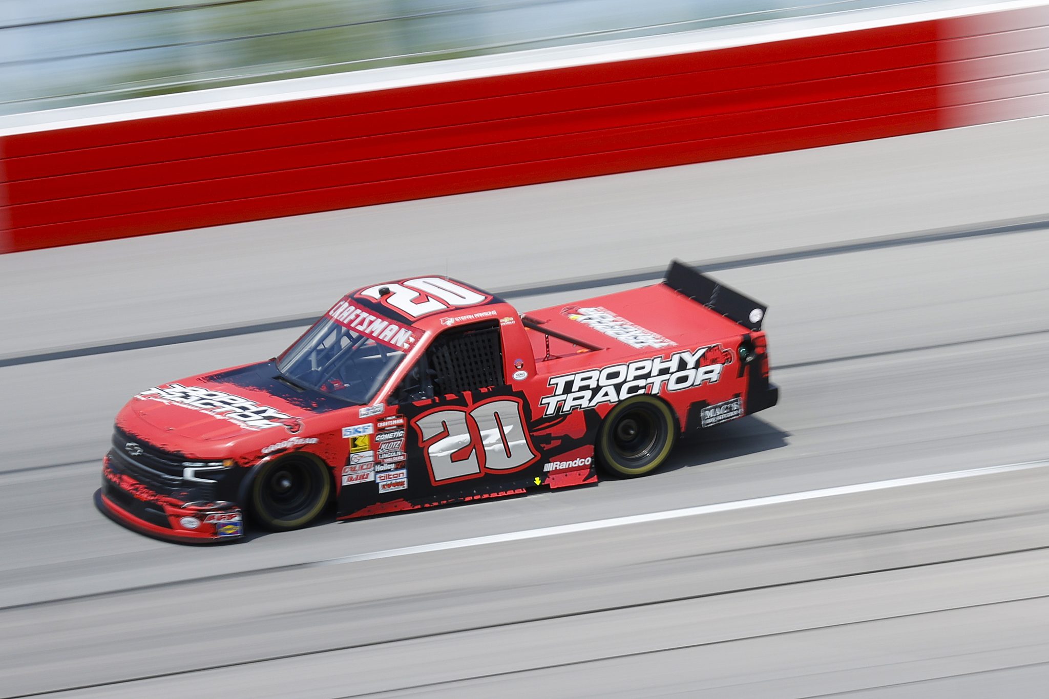 DARLINGTON, SOUTH CAROLINA - AUGUST 29: Stefan Parsons, driver of the #20 Trophy Tractor Chevrolet, drives during practice for the NASCAR Craftsman Truck Series Sober or Slammer 200 at Darlington Raceway on August 29, 2025 in Darlington, South Carolina. (Photo by Logan Riely/Getty Images) | Getty Images