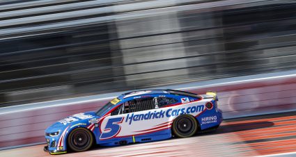 DARLINGTON, SOUTH CAROLINA - AUGUST 30: Kyle Larson, driver of the #5 HendrickCars.com Chevrolet, drives during practice for the NASCAR Cup Series Cook Out Southern 500 at Darlington Raceway on August 30, 2025 in Darlington, South Carolina. (Photo by Logan Riely/Getty Images) | Getty Images