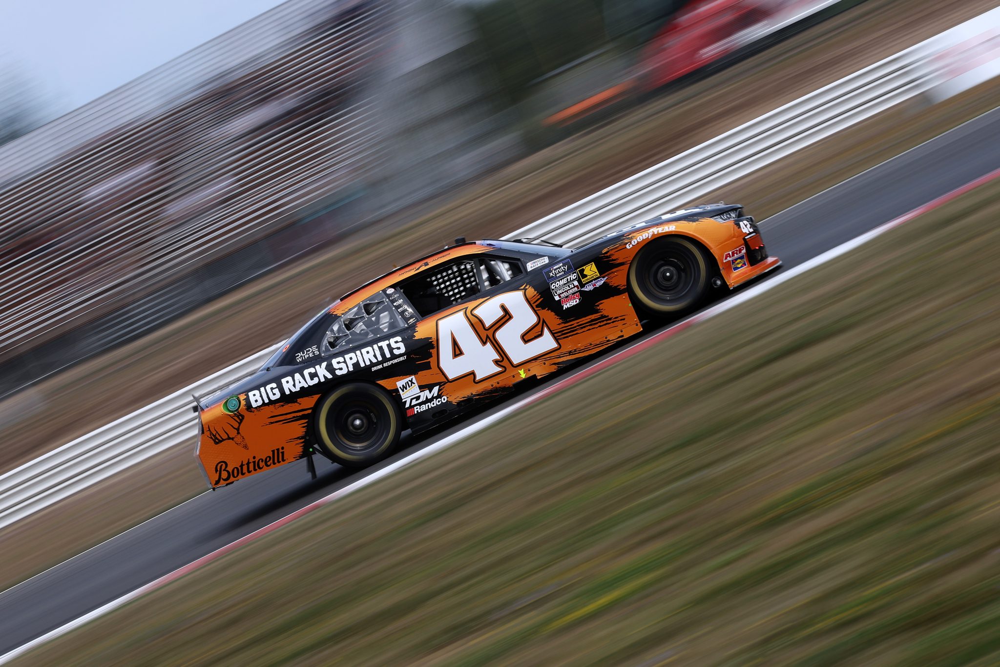 PORTLAND, OREGON - AUGUST 30: Anthony Alfredo, driver of the #42 Big Rack Spirits Chevrolet, drives during practice for the NASCAR Xfinity Series Pacific Office Automation 147 at Portland International Raceway on August 30, 2025 in Portland, Oregon. (Photo by David Jensen/Getty Images) | Getty Images