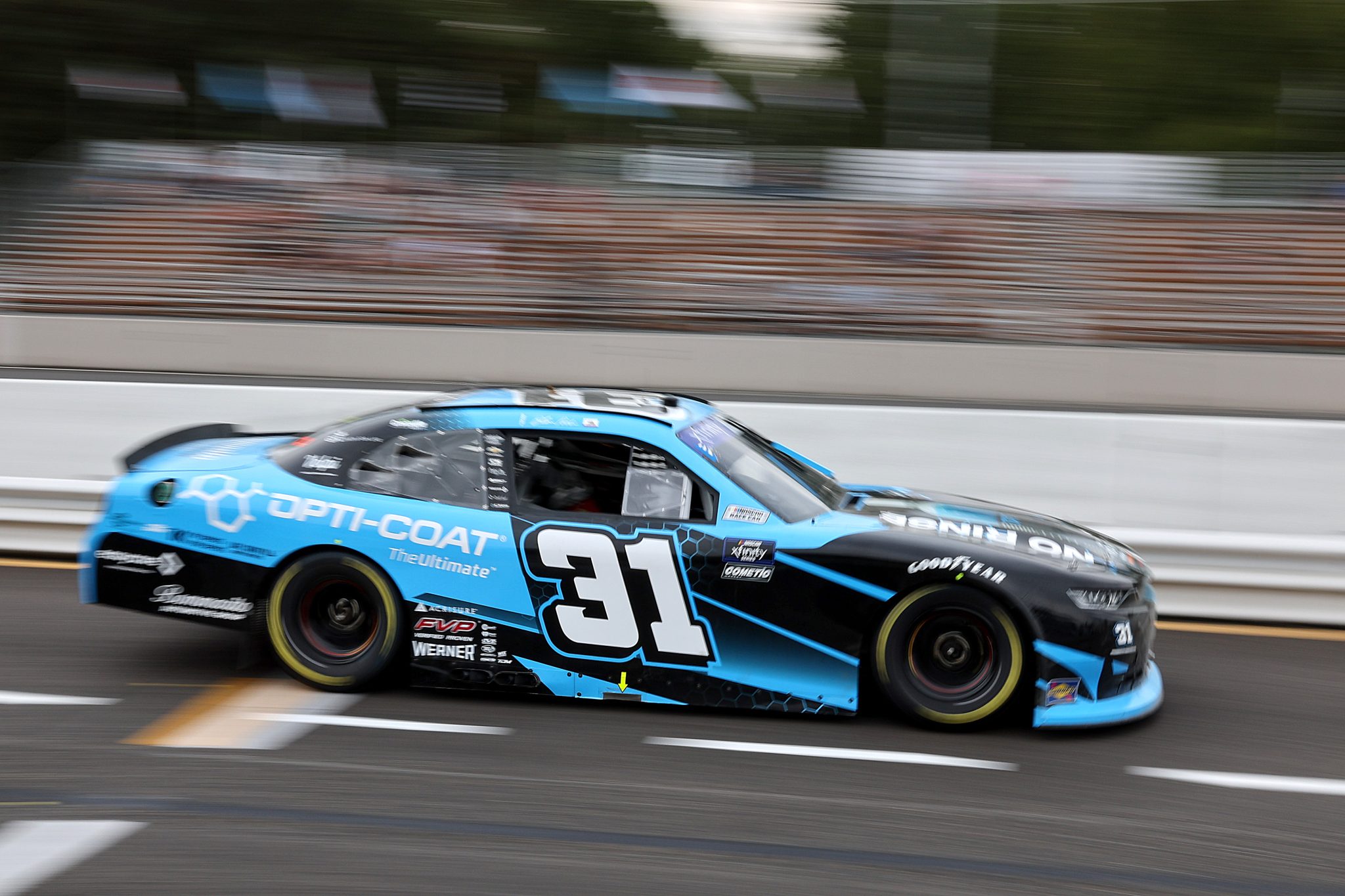 PORTLAND, OREGON - AUGUST 30: Blaine Perkins, driver of the #31 Opti-Coat Chevrolet, drives during qualifying for the NASCAR Xfinity Series Pacific Office Automation 147 at Portland International Raceway on August 30, 2025 in Portland, Oregon. (Photo by David Jensen/Getty Images) | Getty Images