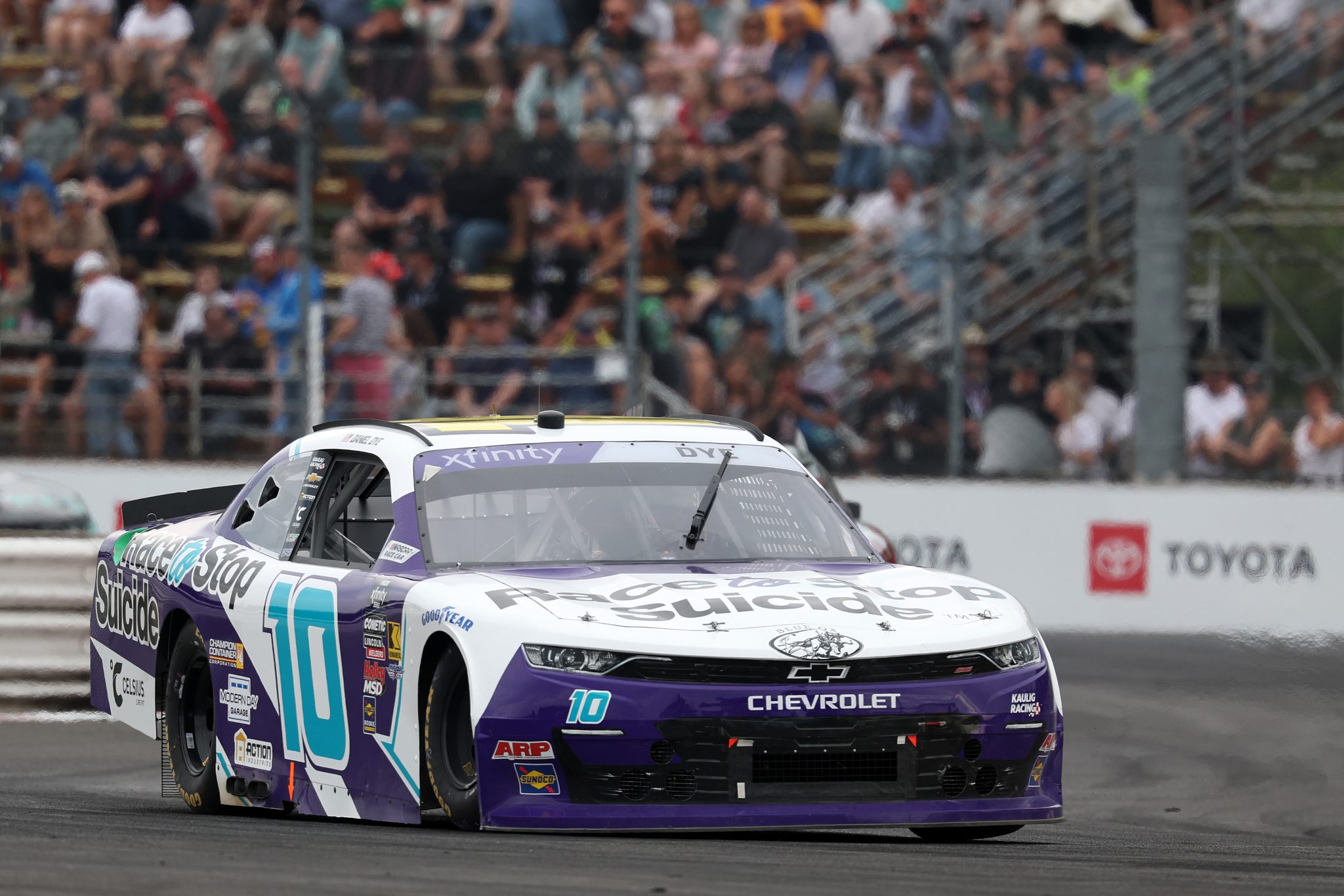 PORTLAND, OREGON - AUGUST 30: Daniel Dye, driver of the #10 Race to Stop Suicide Chevrolet, drives during the NASCAR Xfinity Series Pacific Office Automation 147 at Portland International Raceway on August 30, 2025 in Portland, Oregon. (Photo by David Jensen/Getty Images) | Getty Images
